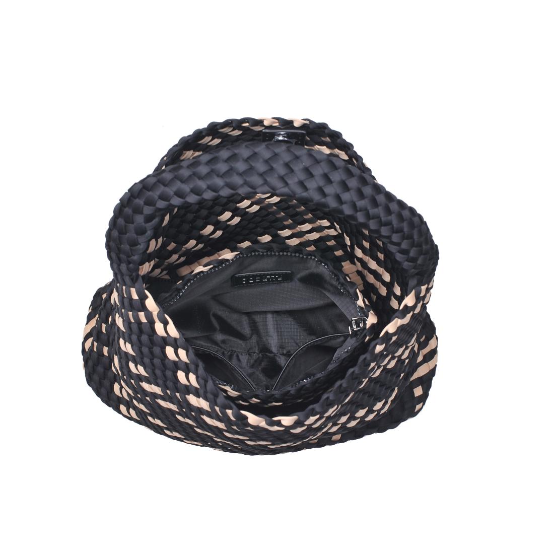 Woman wearing Black Nude Sol and Selene Celestial Woven Neoprene Hobo 841764112307 View 9 | Black Nude