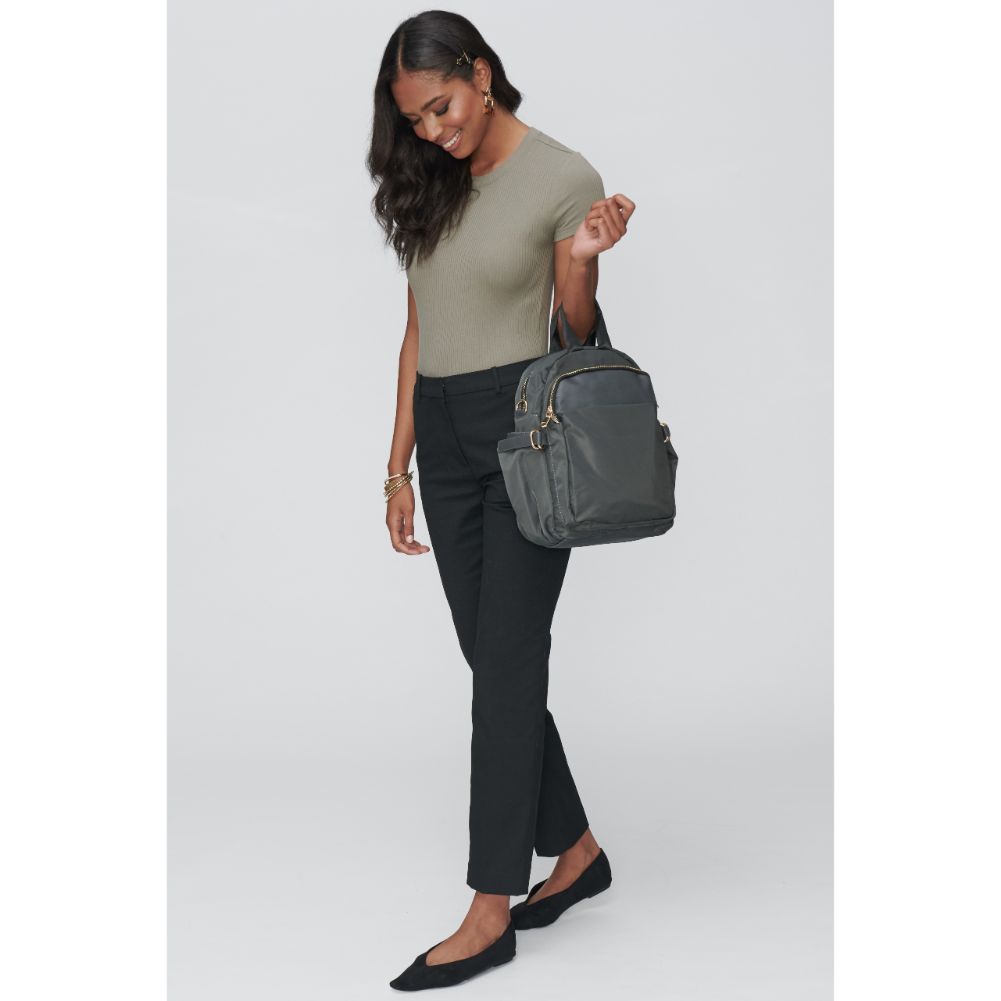 Woman wearing Charcoal Sol and Selene Next Level Backpack 841764103350 View 1 | Charcoal