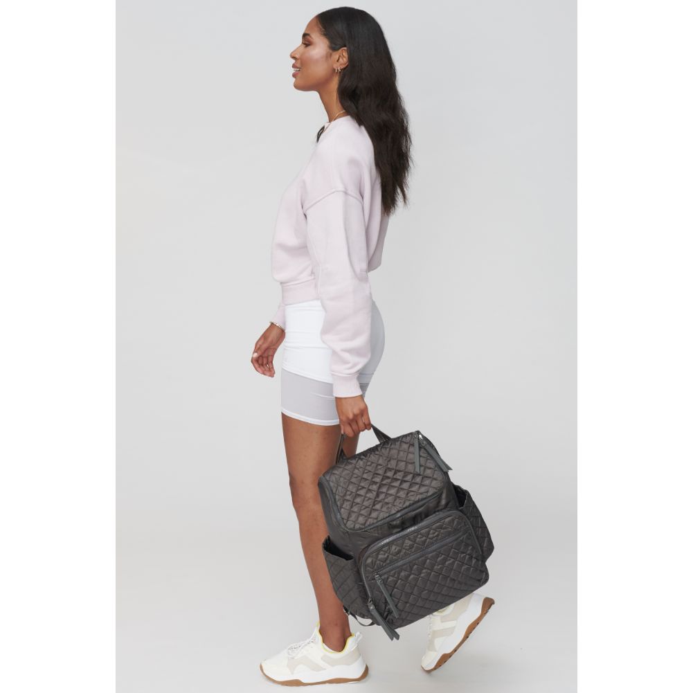 Woman wearing Charcoal Sol and Selene Destination Backpack 841764104388 View 1 | Charcoal