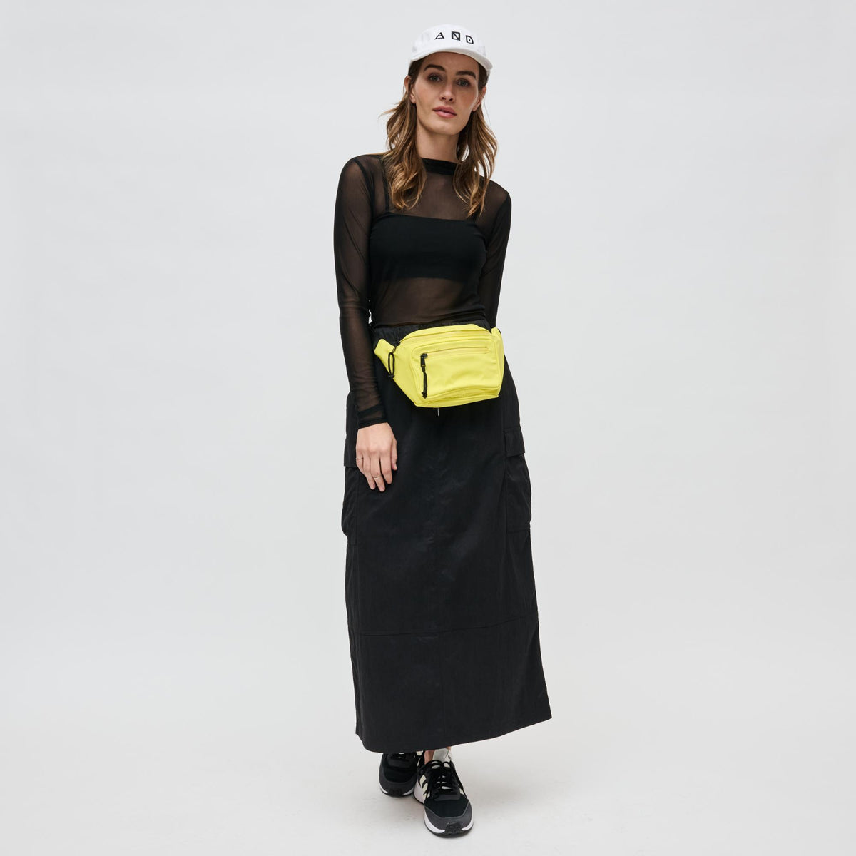 Woman wearing Bright Yellow Sol and Selene Hands Down Belt Bag 841764104241 View 3 | Bright Yellow