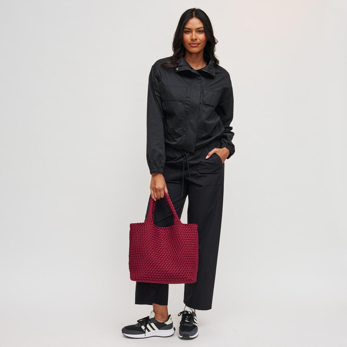 Woman wearing Wine Sol and Selene Sky's The Limit - Medium Tote 841764108850 View 2 | Wine
