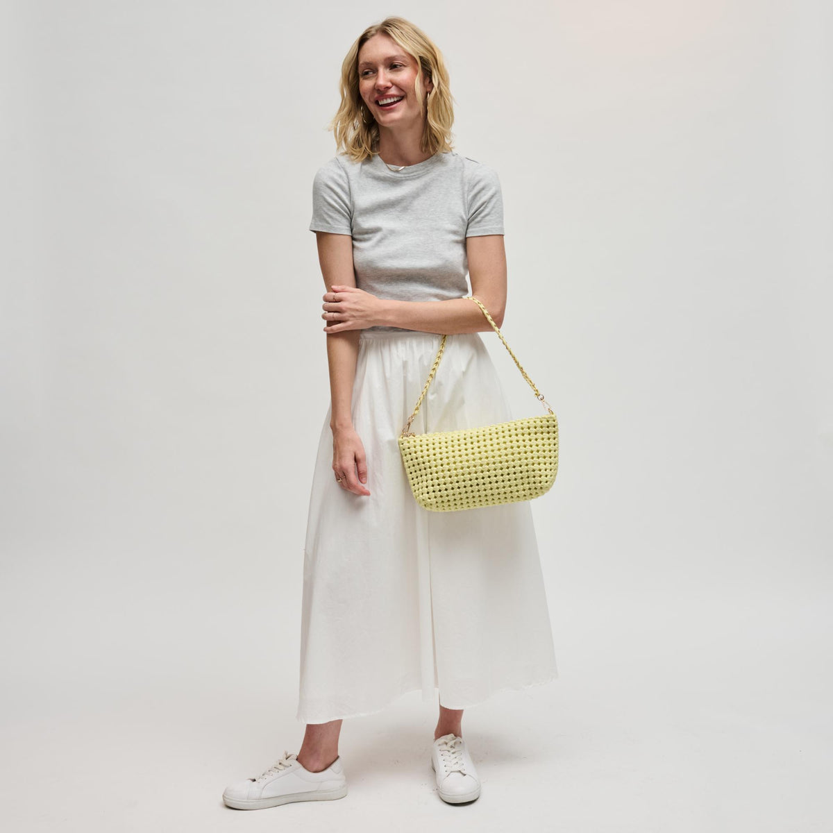 Woman wearing Butter Sol and Selene Eclipse Shoulder Bag 841764112864 View 2 | Butter