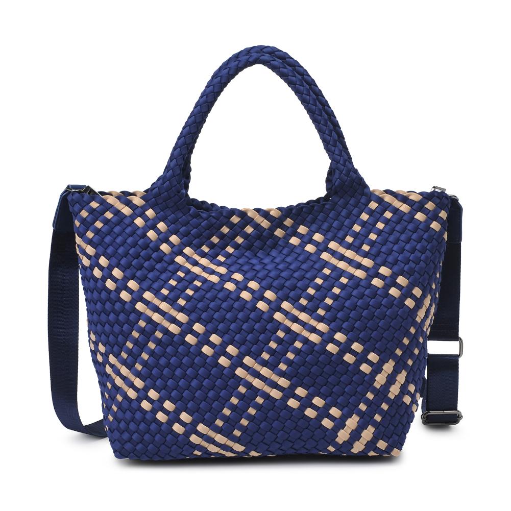 Woman wearing Navy Nude Sol and Selene Sky's The Limit - Medium Tote 841764110358 View 5 | Navy Nude