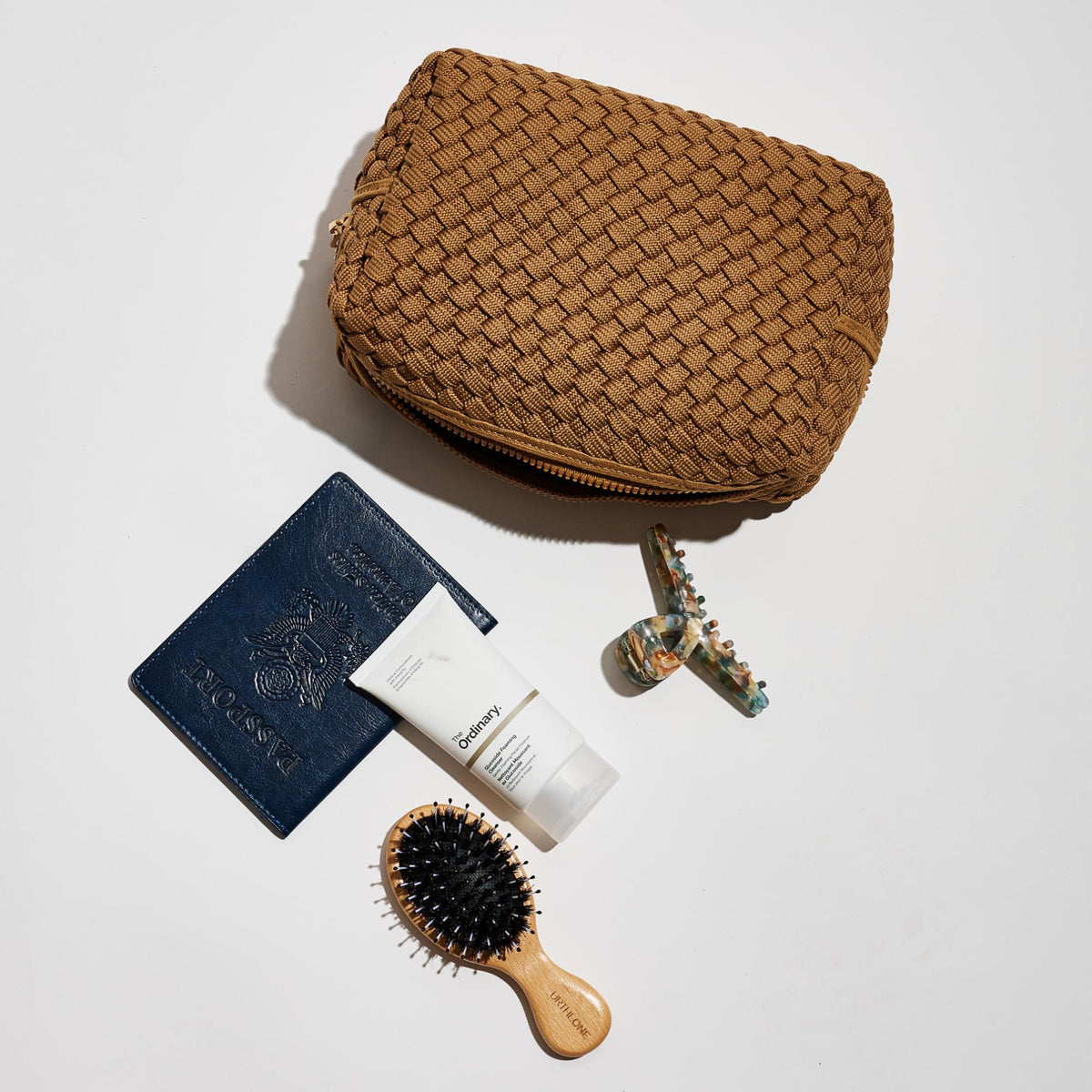 Woman wearing Nude Sol and Selene Altitude - Laced Up Eco-Edition Cosmetic Pouch 841764112215 View 1 | Nude