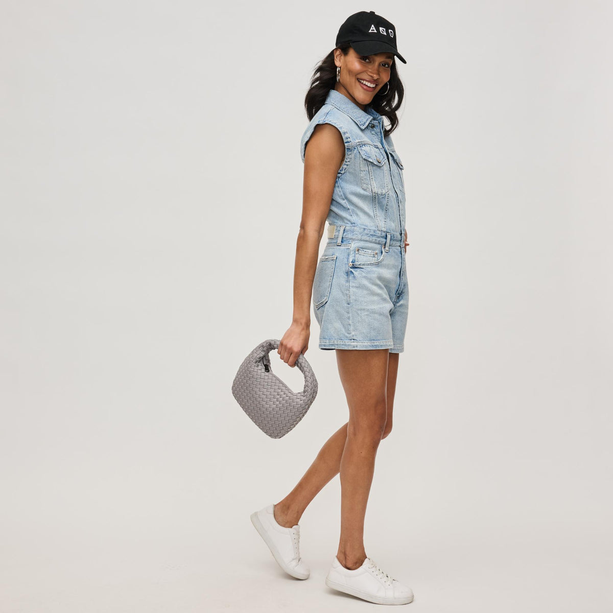 Woman wearing Fog Sol and Selene Dare to Dream - Small Woven Neoprene Clutch 841764111508 View 3 | Fog