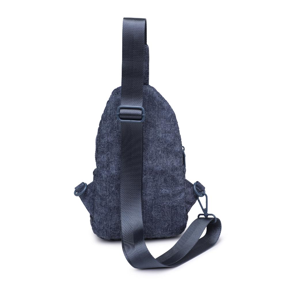 Woman wearing Dark Denim Sol and Selene Beyond The Horizon - Woven Neoprene Sling Backpack 841764110433 View 7 | Dark Denim