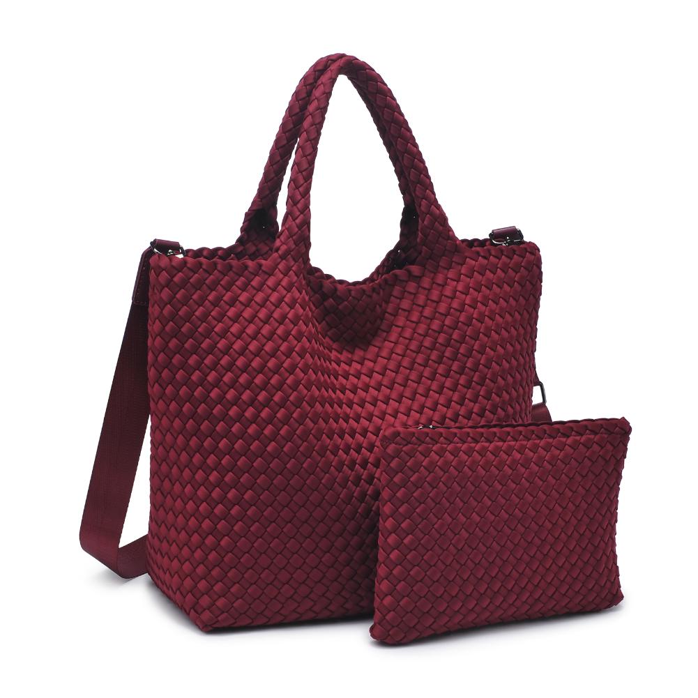 Woman wearing Wine Sol and Selene Sky's The Limit - Medium Tote 841764108850 View 6 | Wine