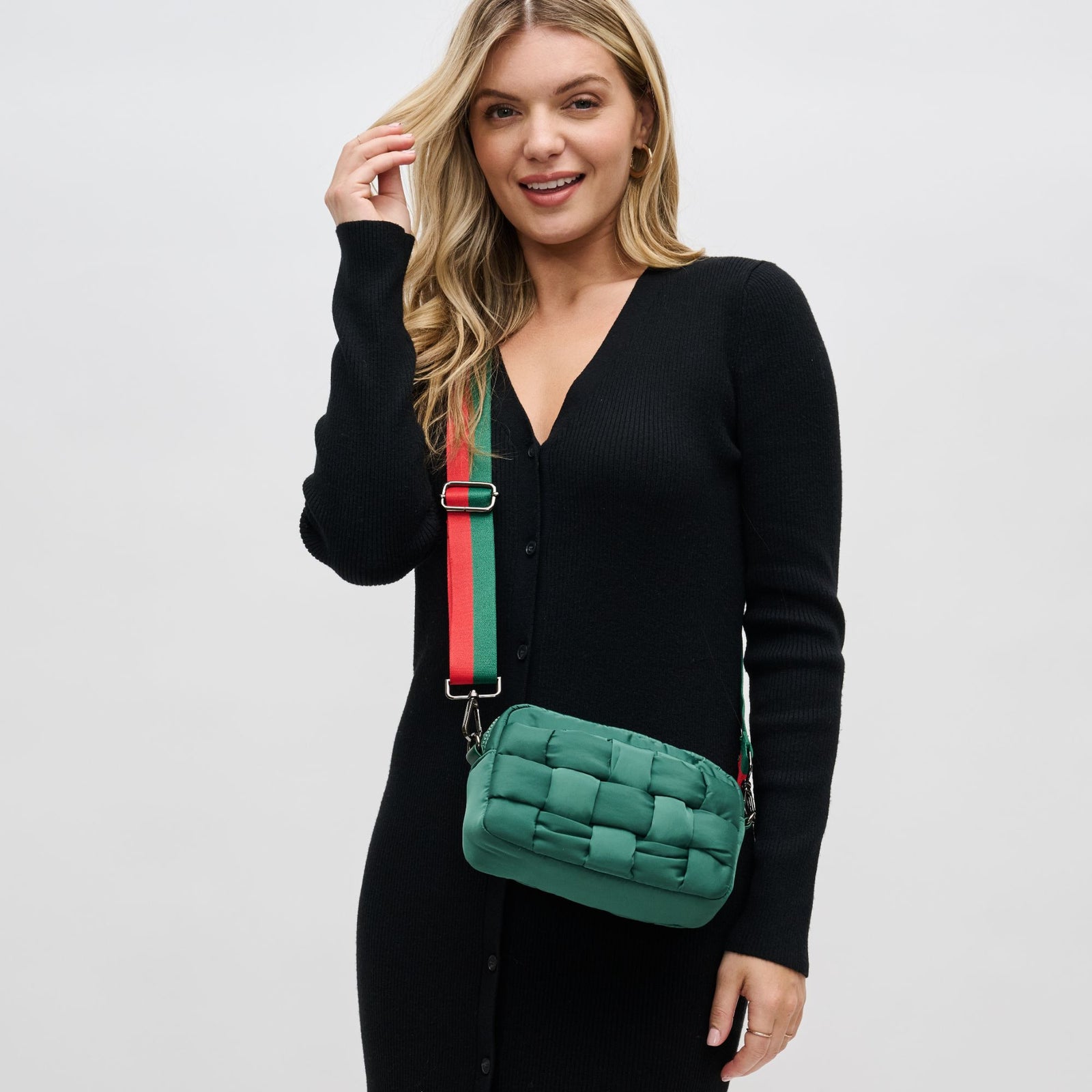 Woman wearing Black Sol and Selene Inspiration - Woven Nylon Crossbody 841764107570 View 1 | Black