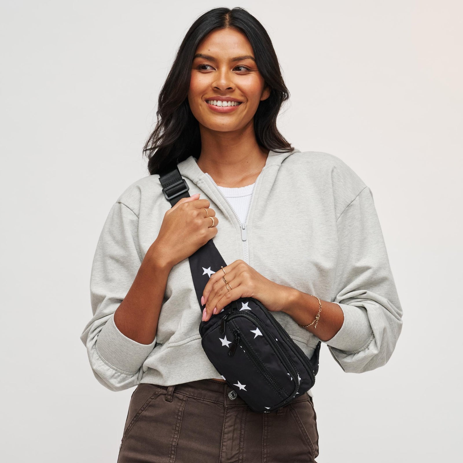 Woman wearing Black Sol and Selene Hip Hugger Belt Bag 841764102896 View 1 | Black