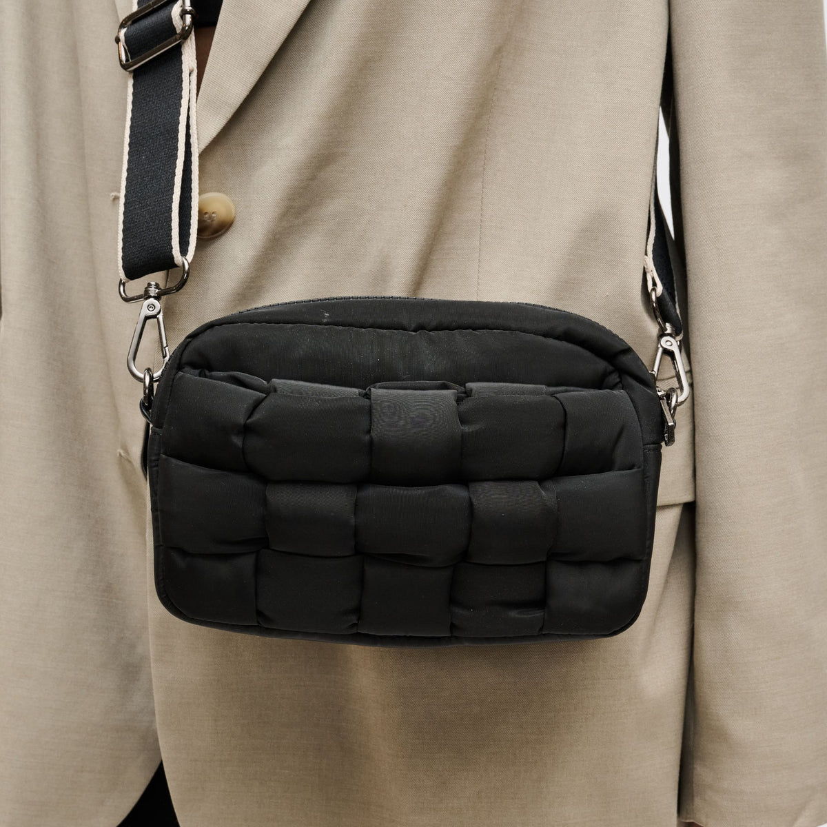 Woman wearing Black Sol and Selene Inspiration - Woven Nylon Crossbody 841764107570 View 4 | Black