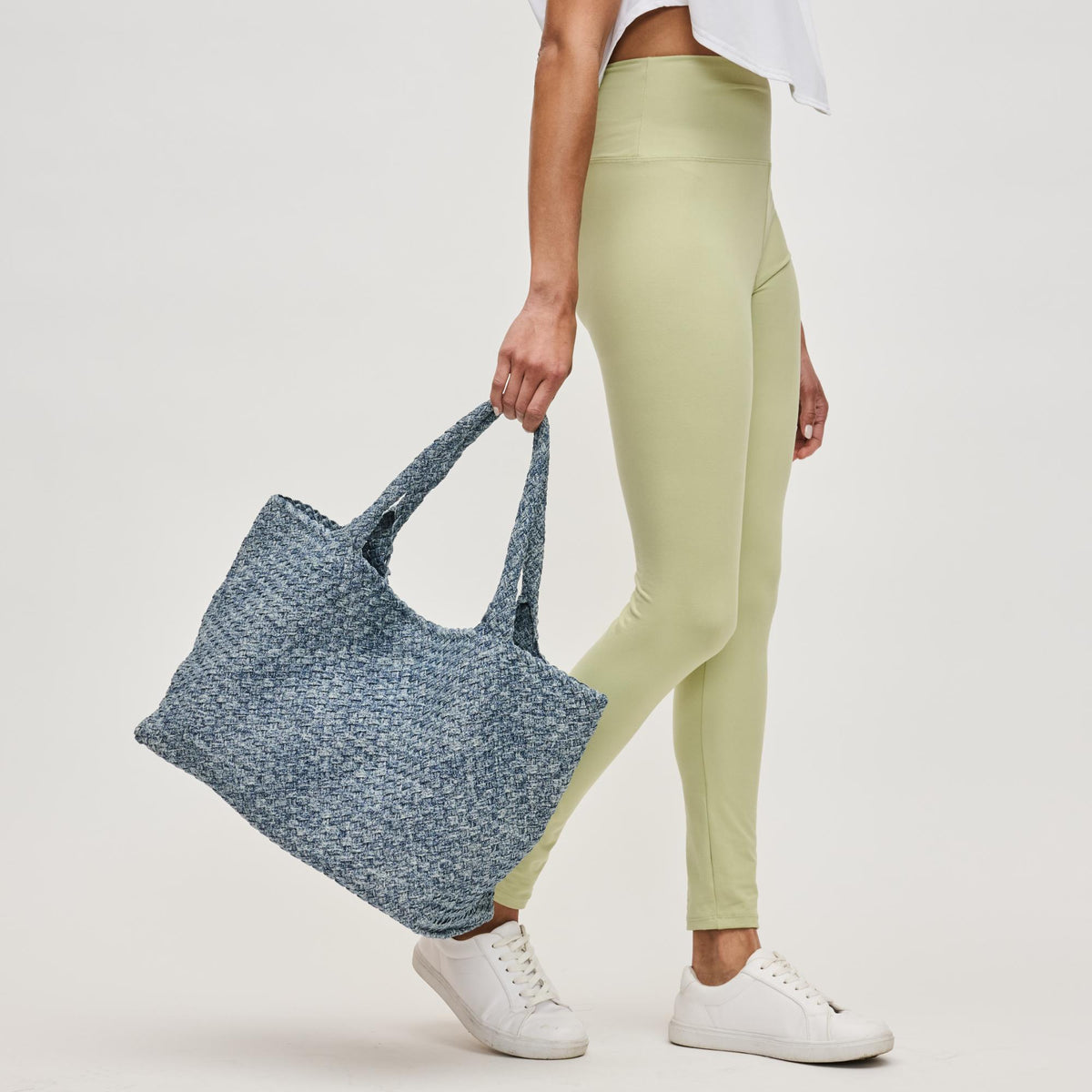 Woman wearing Denim Sol and Selene Sky's The Limit - Large Denim Tote 841764111348 View 4 | Denim