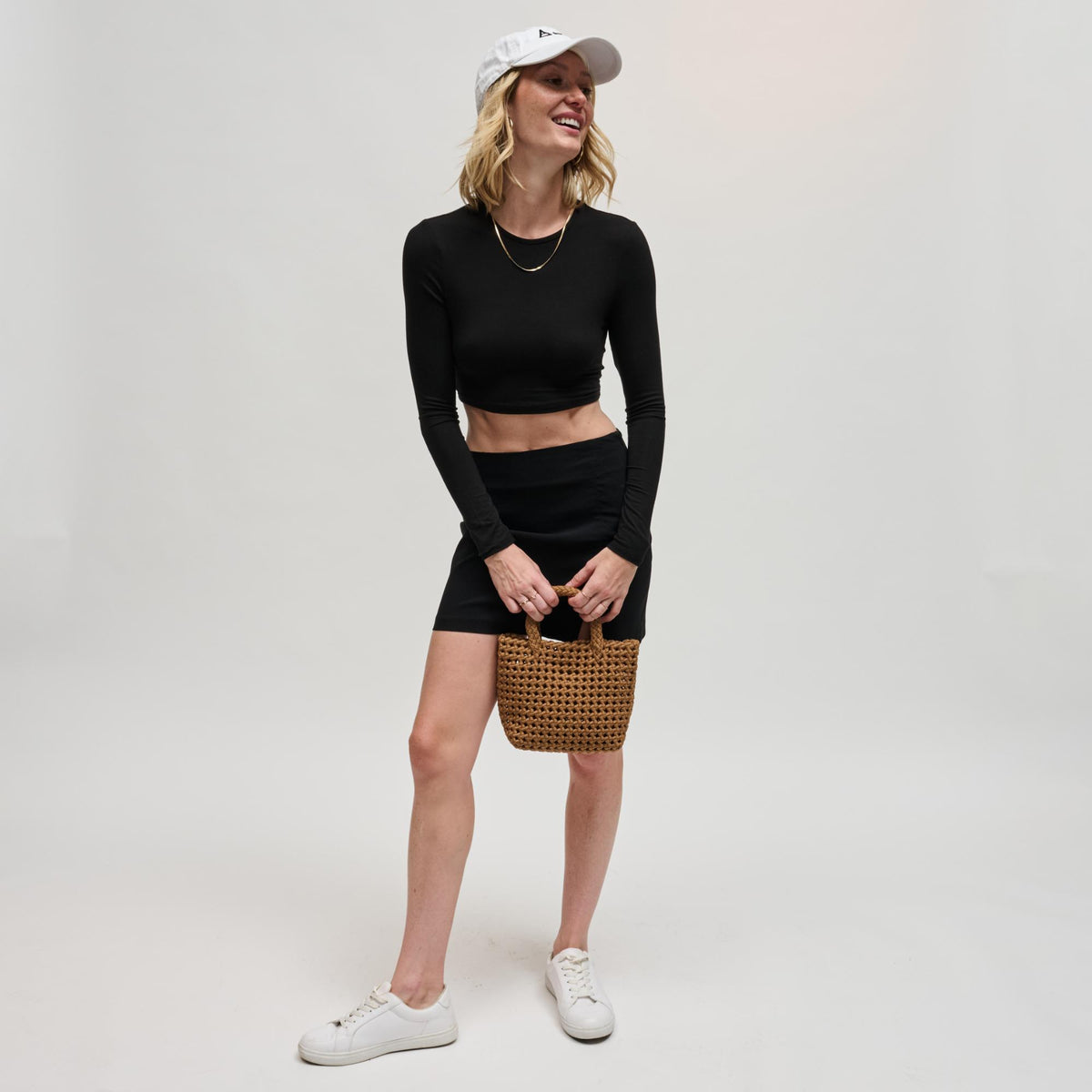 Woman wearing Sand Sol and Selene Ambrosia Small Crossbody 841764112710 View 4 | Sand