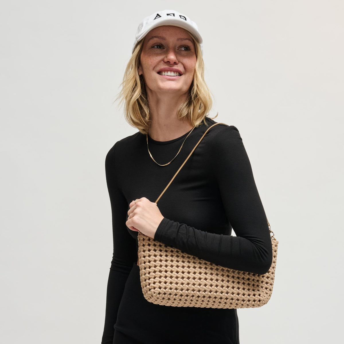 Woman wearing Nude Sol and Selene Eclipse Shoulder Bag 841764112963 View 3 | Nude