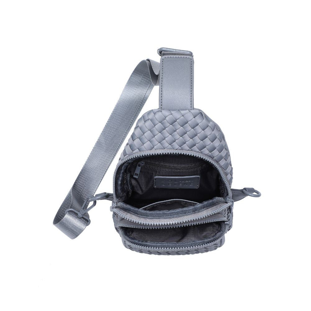 Woman wearing Grey Sol and Selene Beyond The Horizon - Woven Neoprene Sling Backpack 841764108065 View 9 | Grey