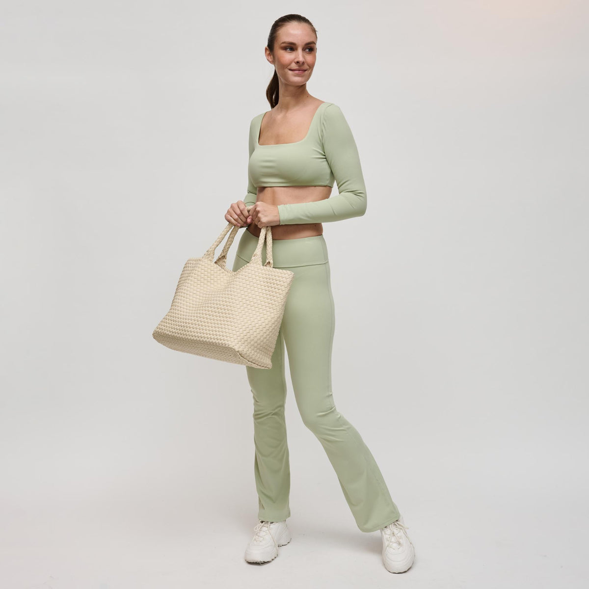 Woman wearing Cream Sol and Selene Sky's The Limit - Large Tote 841764109253 View 2 | Cream