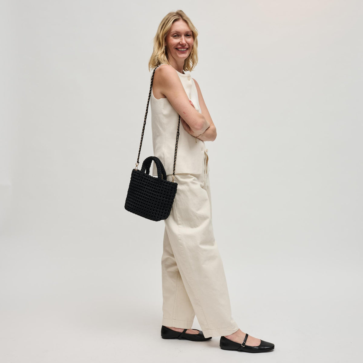 Woman wearing Black Sol and Selene Ambrosia Small Crossbody 841764112666 View 4 | Black