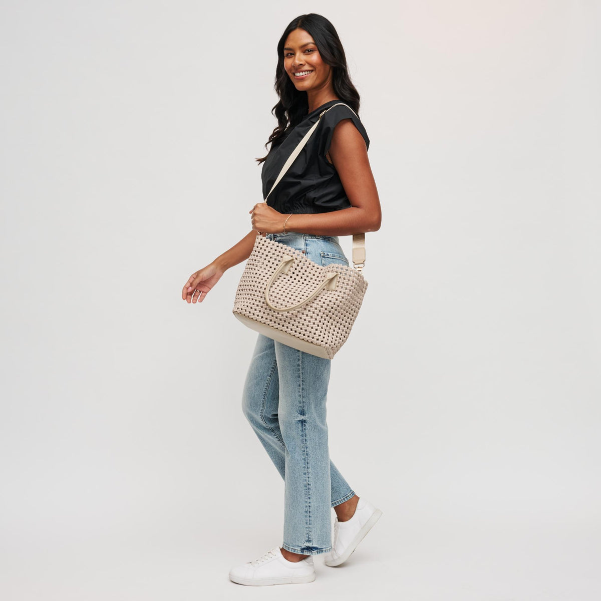 Woman wearing Nude Sol and Selene Solstice - Medium Tote 841764109949 View 3 | Nude