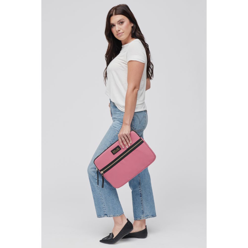 Woman wearing Blush Sol and Selene Self Made Computer Laptop Sleeve 841764103893 View 3 | Blush