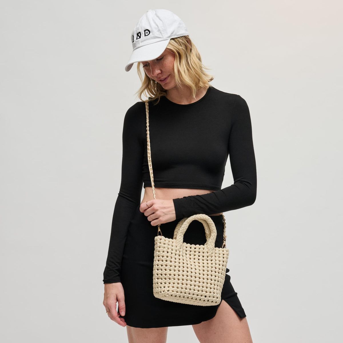 Woman wearing Cream Sol and Selene Ambrosia Small Crossbody 841764112703 View 1 | Cream