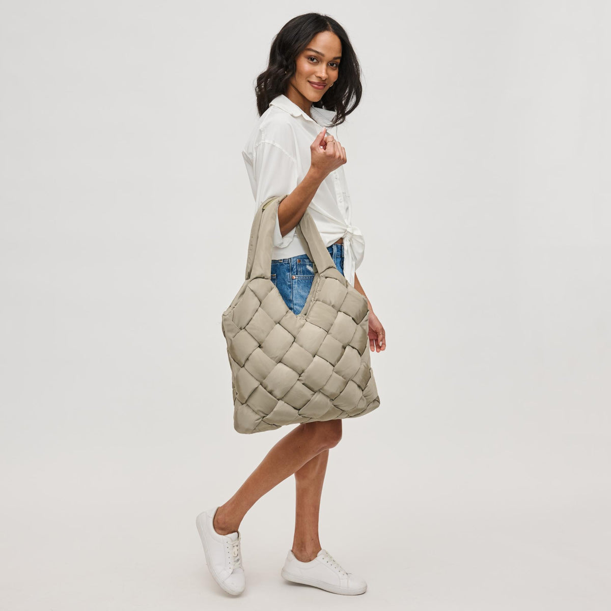 Woman wearing Desert Sage Sol and Selene Illumine Tote 841764111928 View 3 | Desert Sage