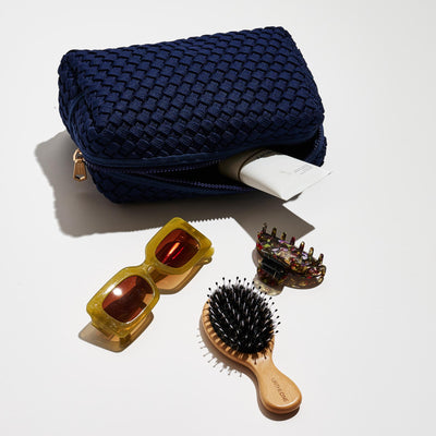 Woman wearing Navy Sol and Selene Altitude - Laced Up Eco-Edition Cosmetic Pouch 841764112208 View 1 | Navy