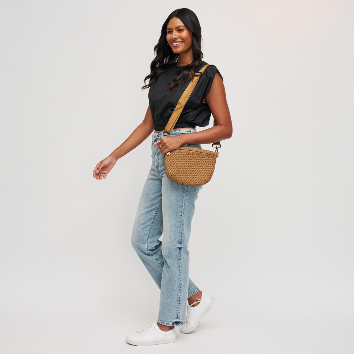 Woman wearing Sand Sol and Selene Ethereal - Woven Neoprene Crossbody 841764111959 View 3 | Sand