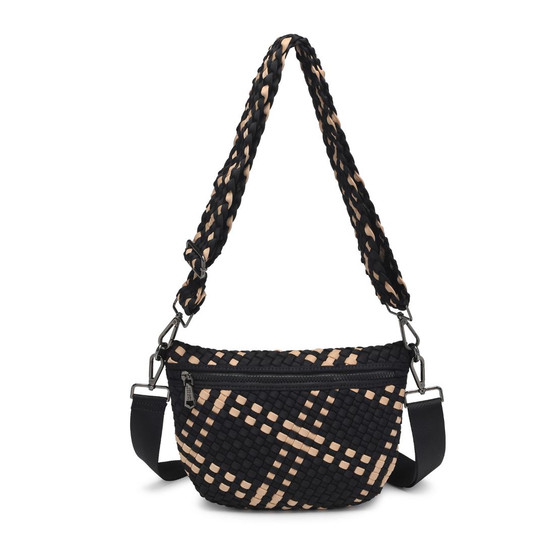 Woman wearing Black Nude Sol and Selene Ethereal - Woven Neoprene Crossbody 841764111768 View 5 | Black Nude