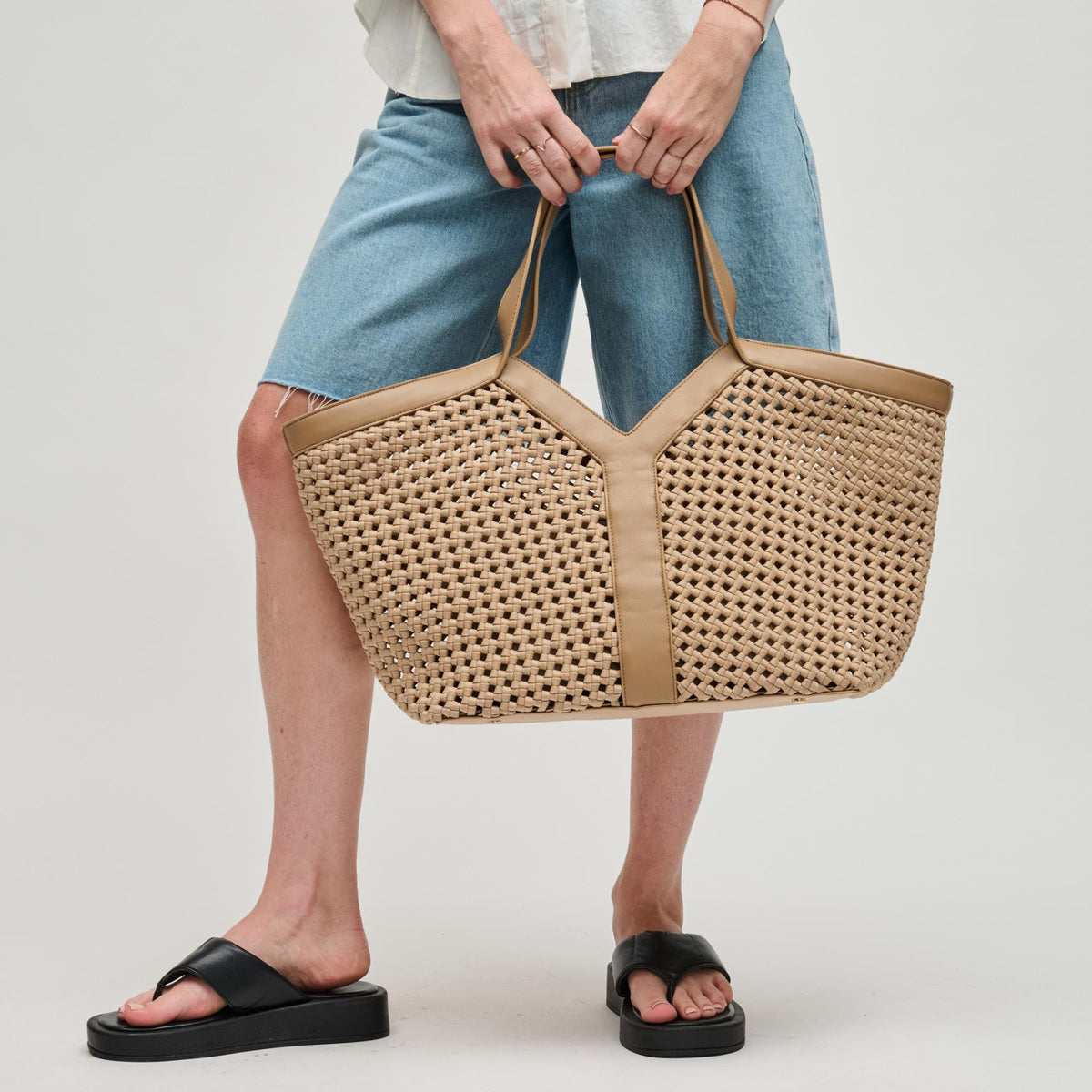 Woman wearing Nude Sol and Selene Calypso Tote 841764112970 View 3 | Nude