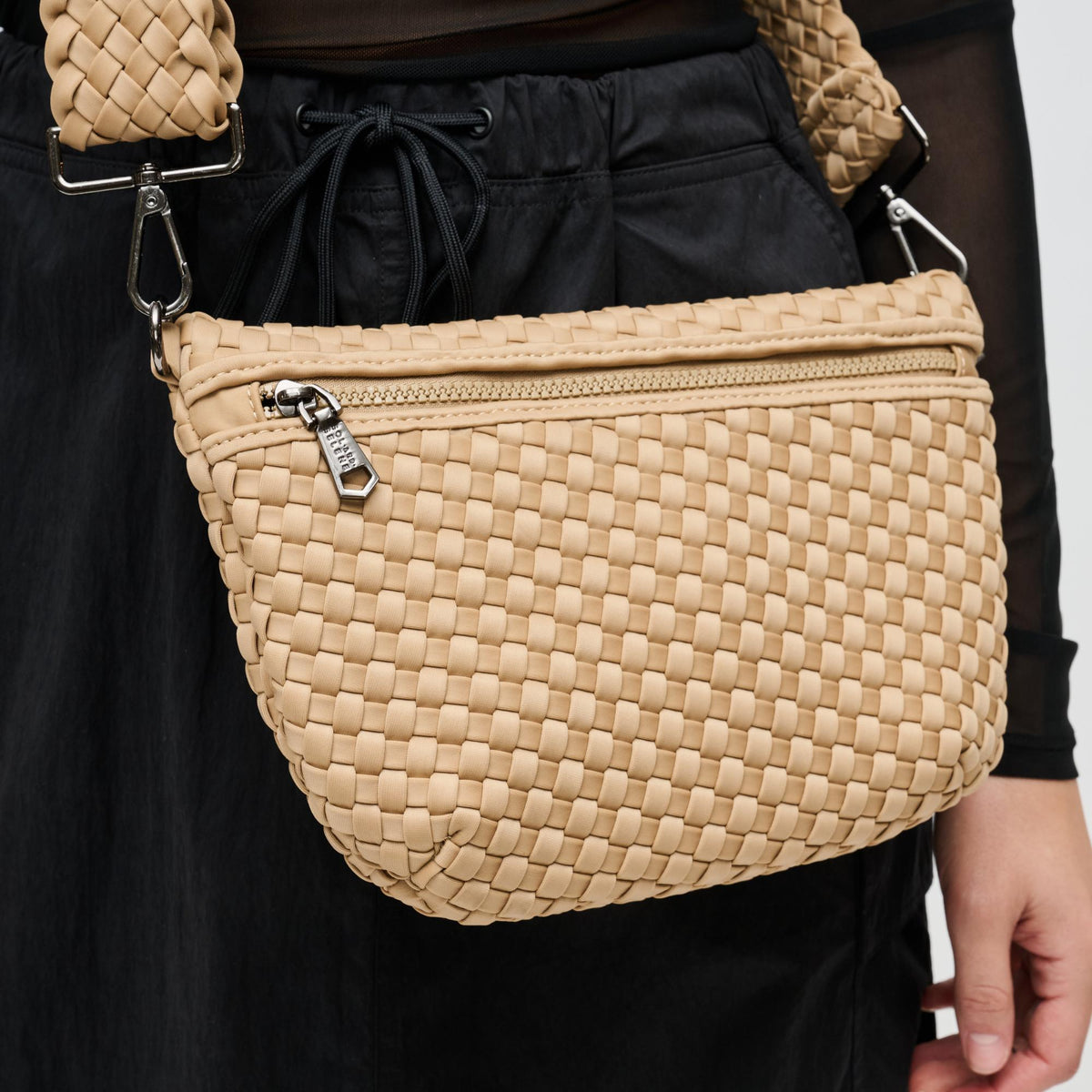 Woman wearing Nude Sol and Selene Ethereal - Woven Neoprene Crossbody 841764110884 View 4 | Nude