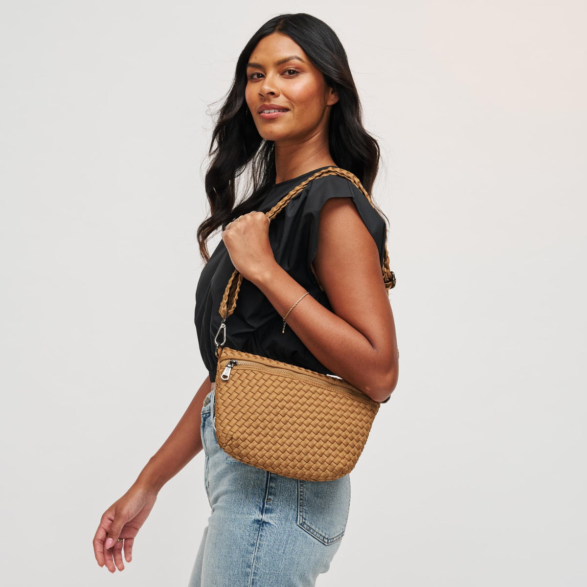 Woman wearing Sand Sol and Selene Ethereal - Woven Neoprene Crossbody 841764111959 View 1 | Sand