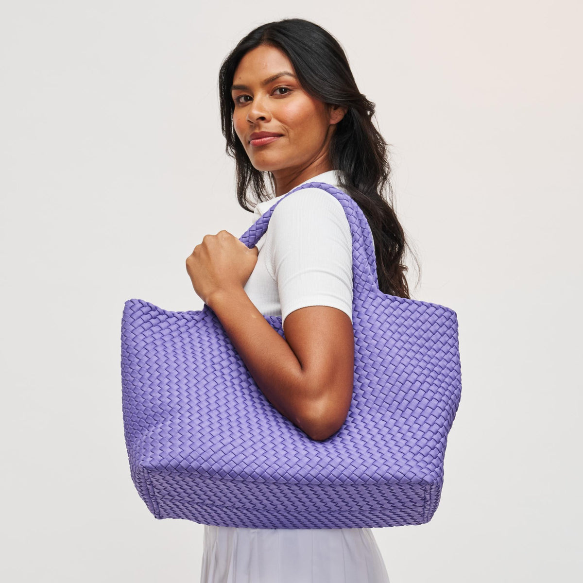 Woman wearing Periwinkle Sol and Selene Sky's The Limit - Large Tote 841764108881 View 1 | Periwinkle