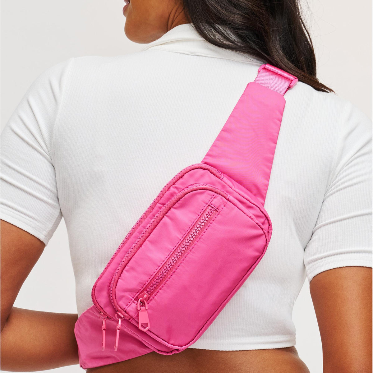 Woman wearing Mauve Sol and Selene Hip Hugger Belt Bag 841764108294 View 4 | Mauve