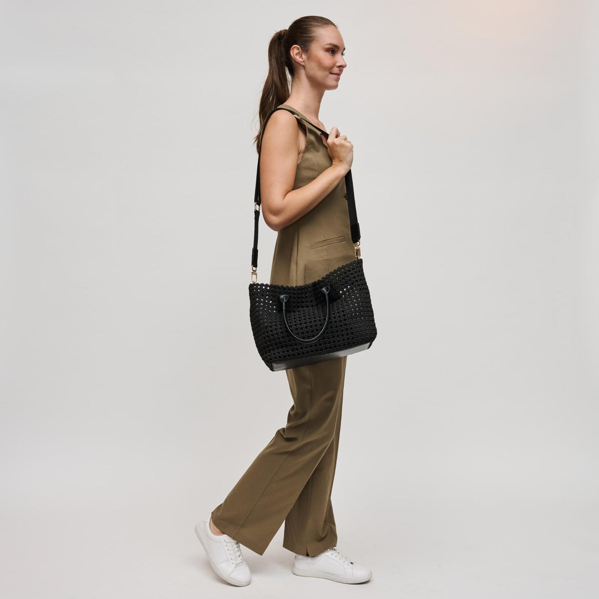 Woman wearing Black Sol and Selene Solstice - Medium Tote 841764109932 View 3 | Black