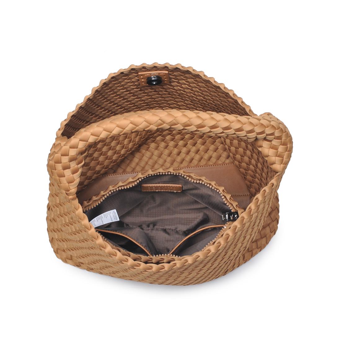 Woman wearing Sand Sol and Selene Celestial Woven Neoprene Hobo 841764112338 View 9 | Sand