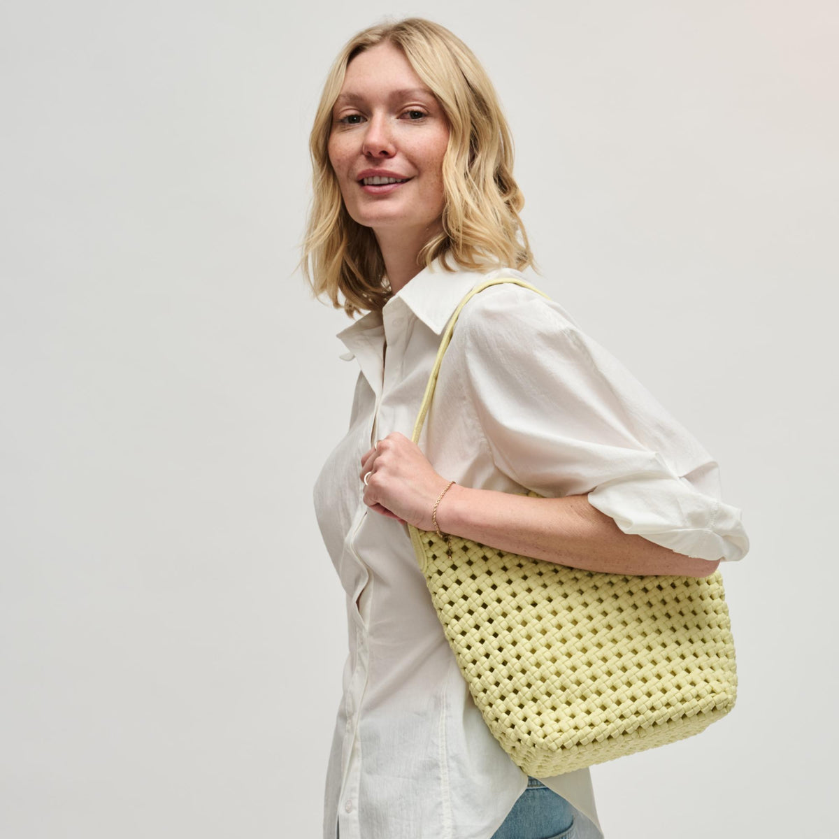 Woman wearing Butter Sol and Selene Gaia Shoulder Bag 841764112802 View 2 | Butter
