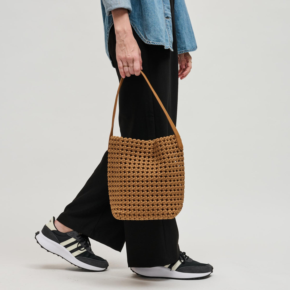 Woman wearing Sand Sol and Selene Gaia Shoulder Bag 841764112833 View 3 | Sand