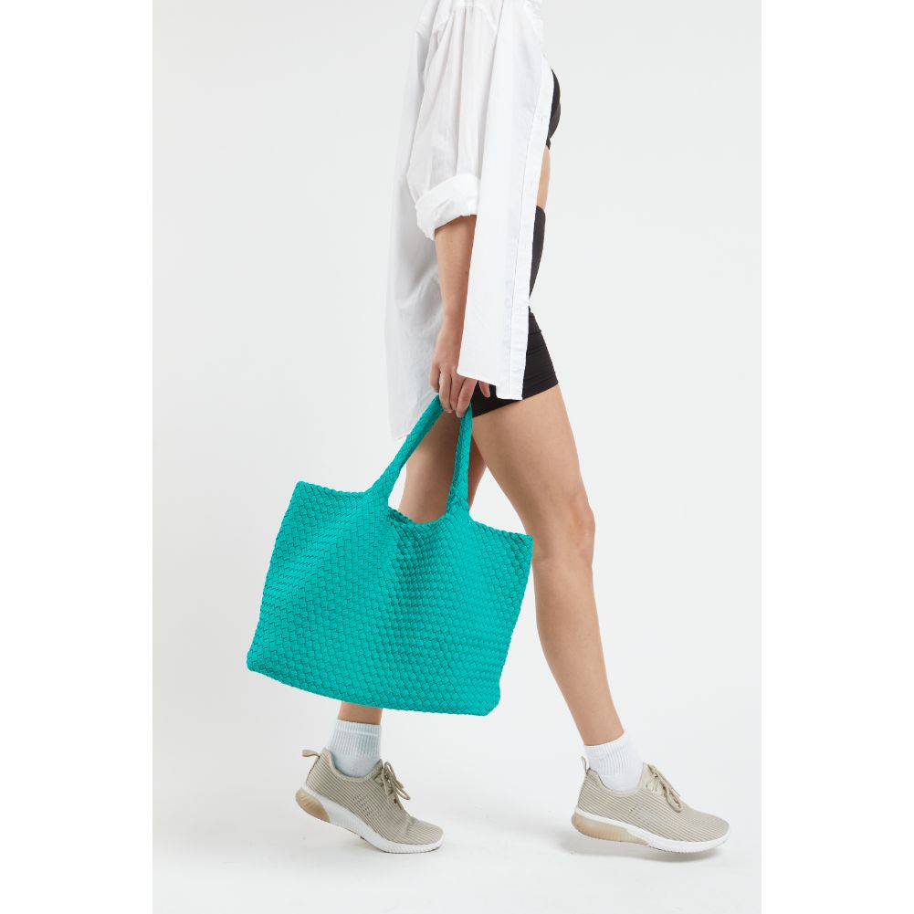 Woman wearing Emerald Sol and Selene Sky's The Limit - Large Tote 841764107853 View 2 | Emerald