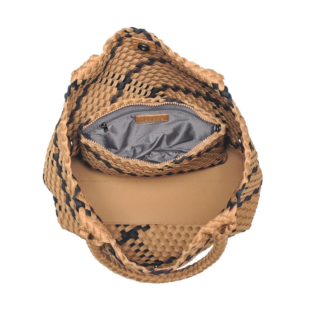 Woman wearing Sand Black Sol and Selene Sky's The Limit - Medium Tote 841764110587 View 9 | Sand Black