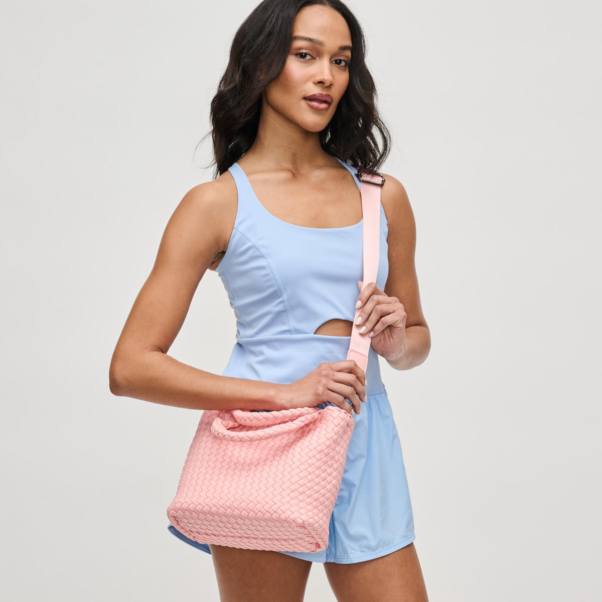 Woman wearing Blush Sol and Selene Sky's The Limit - Small Crossbody 841764111379 View 3 | Blush