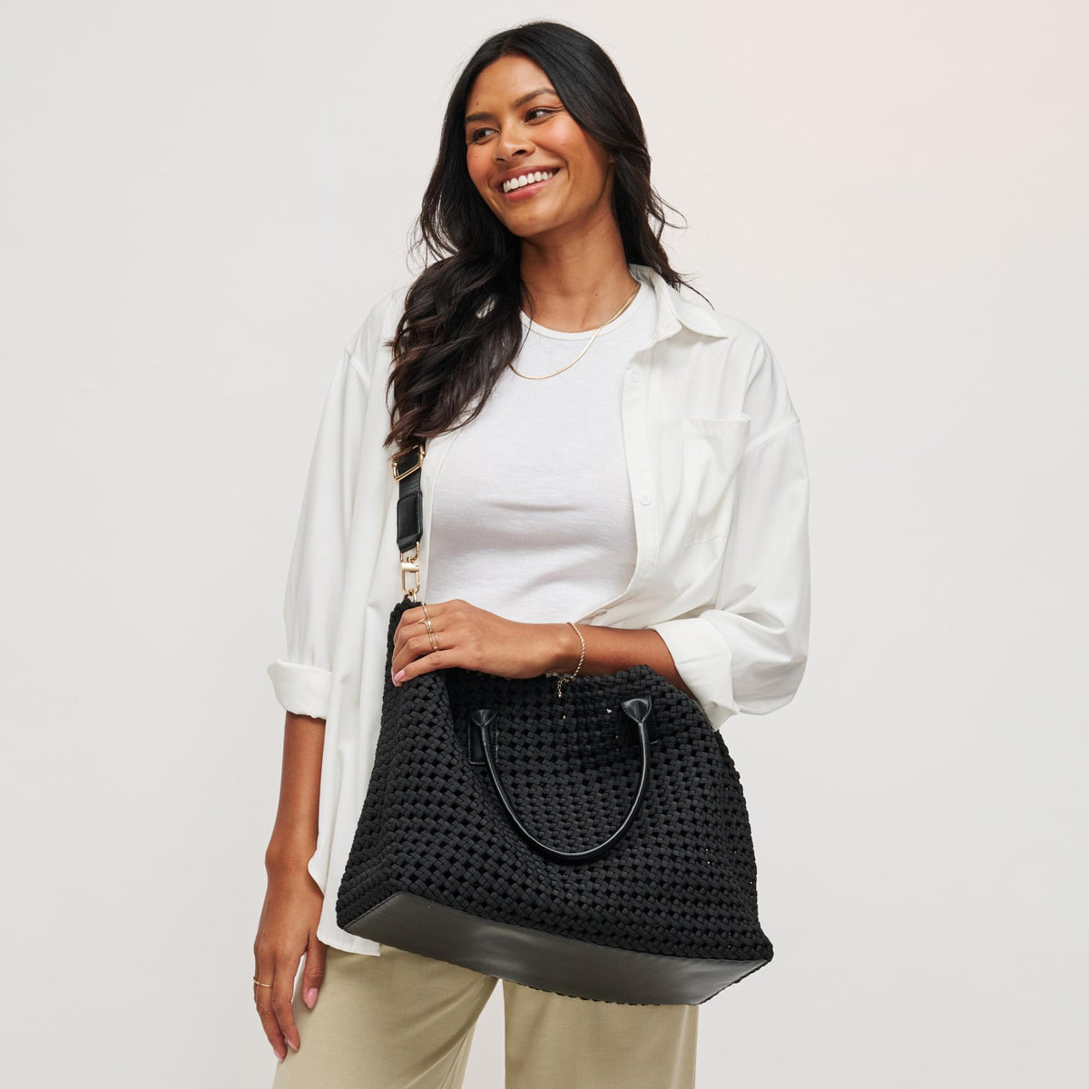 Woman wearing Black Sol and Selene Solstice - Large Tote 841764109901 View 2 | Black