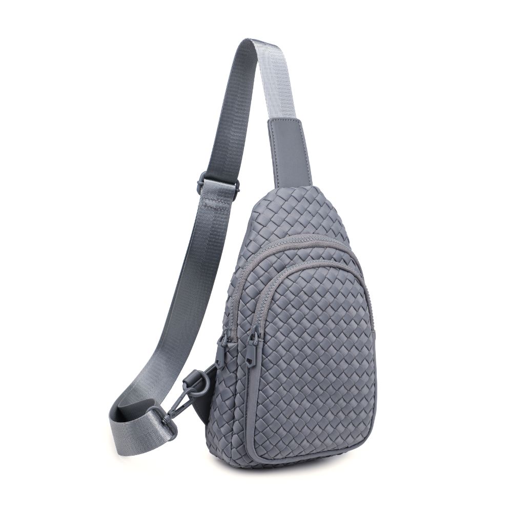 Woman wearing Grey Sol and Selene Beyond The Horizon - Woven Neoprene Sling Backpack 841764108065 View 6 | Grey
