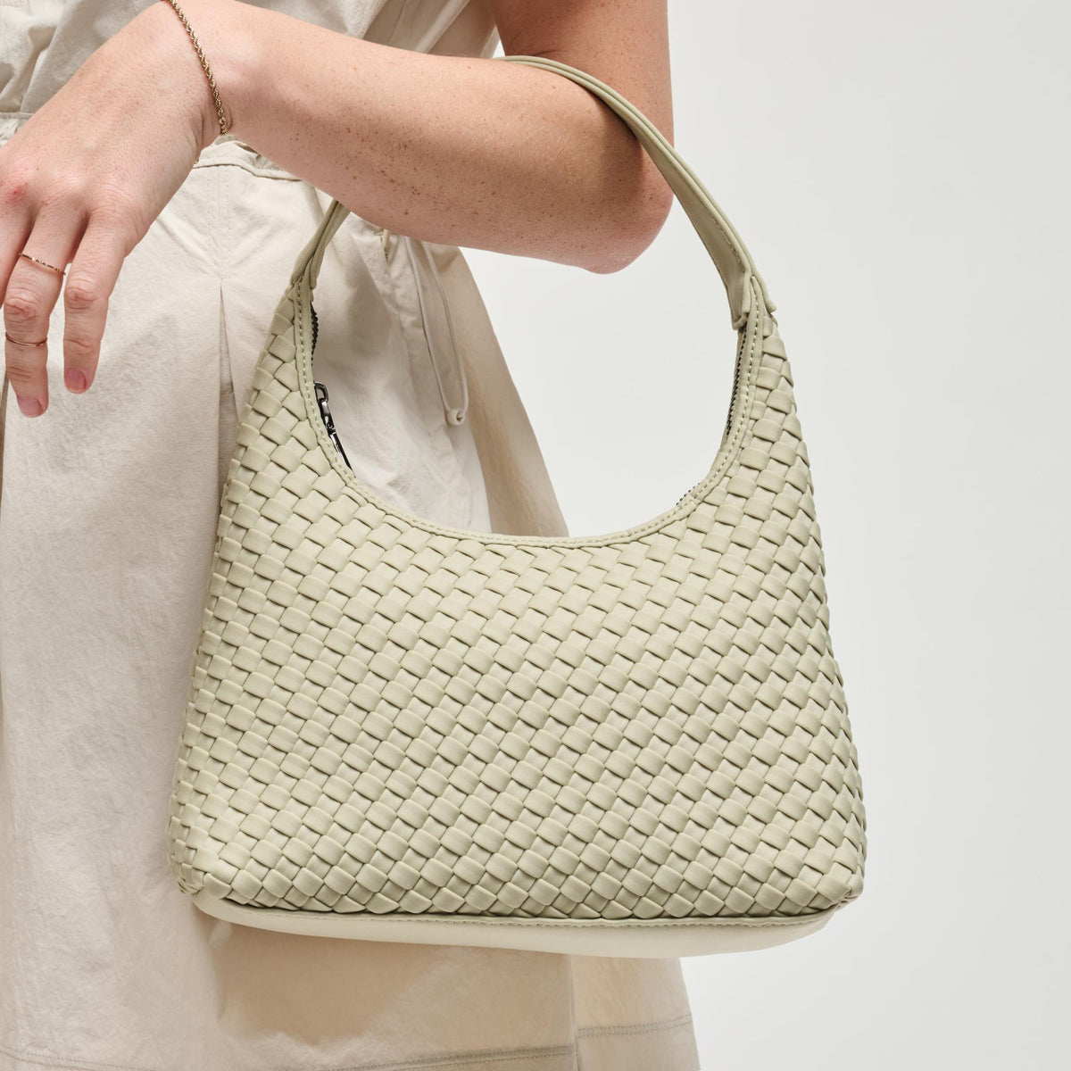 Woman wearing Sage Sol and Selene Harmonia - Woven Neoprene Shoulder Bag 841764112567 View 2 | Sage
