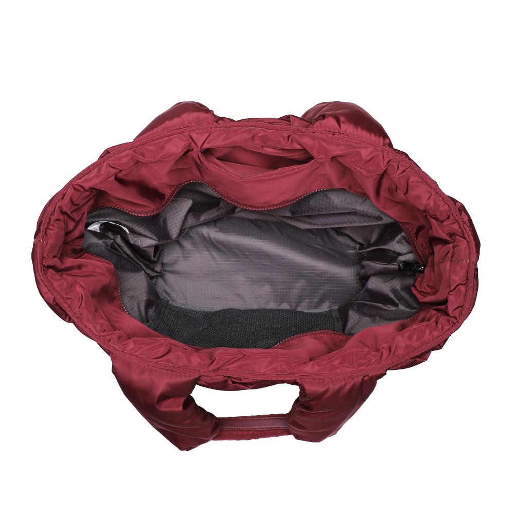 Woman wearing Burgundy Sol and Selene Intuition East West Tote 841764110518 View 9 | Burgundy