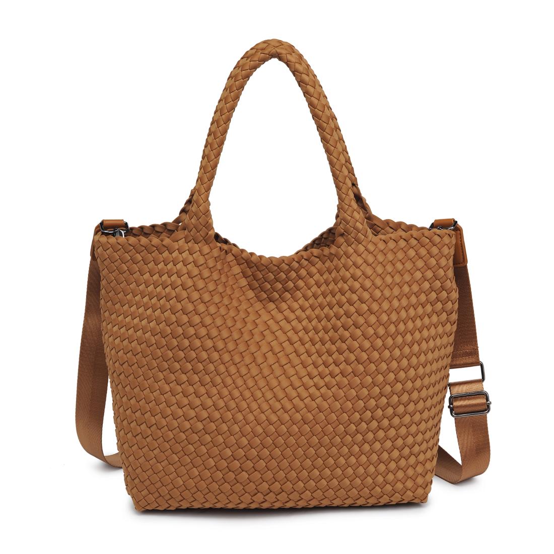Woman wearing Sand Sol and Selene Sky's The Limit - Medium Tote 841764111324 View 7 | Sand