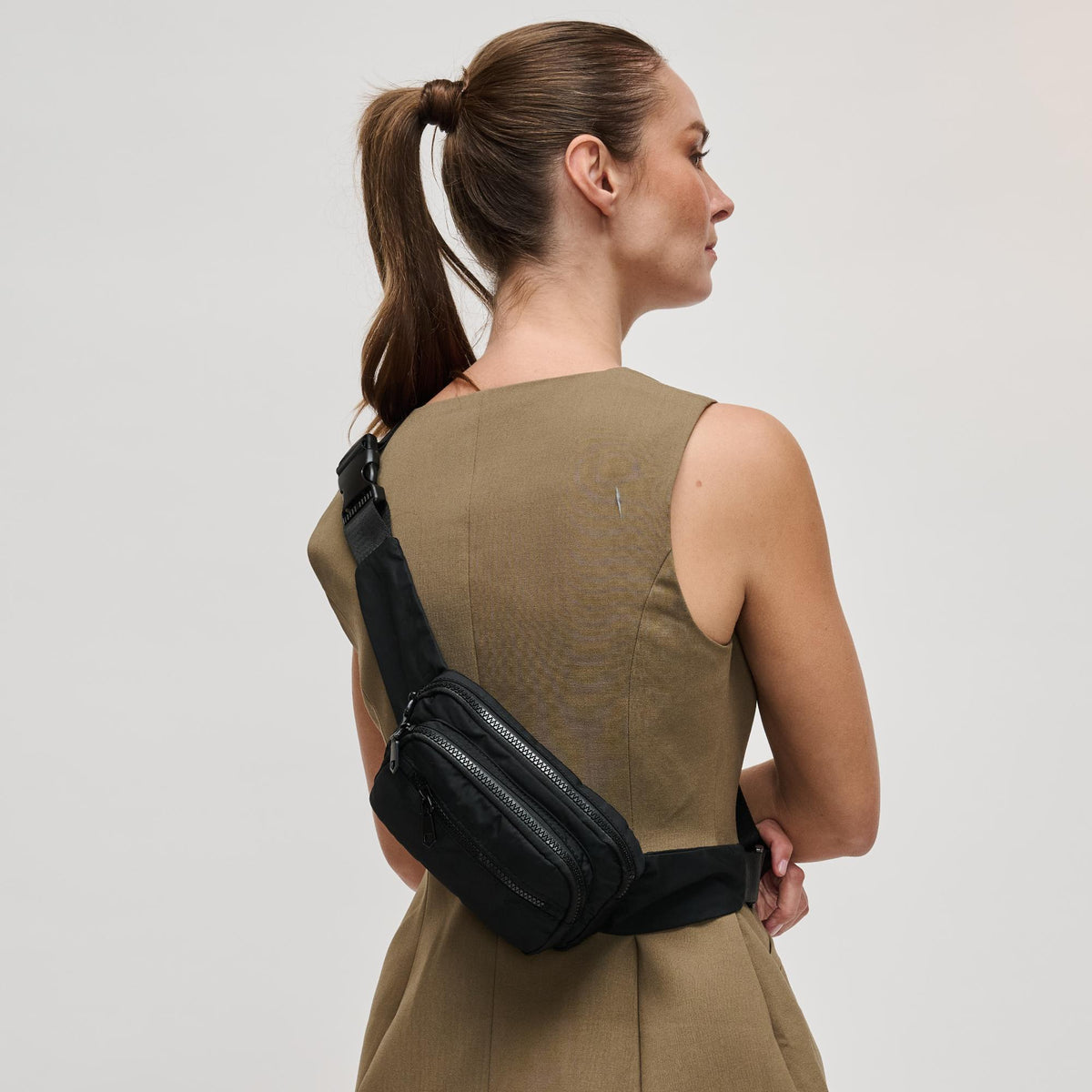 Woman wearing Black Sol and Selene Hip Hugger Belt Bag 841764102896 View 3 | Black