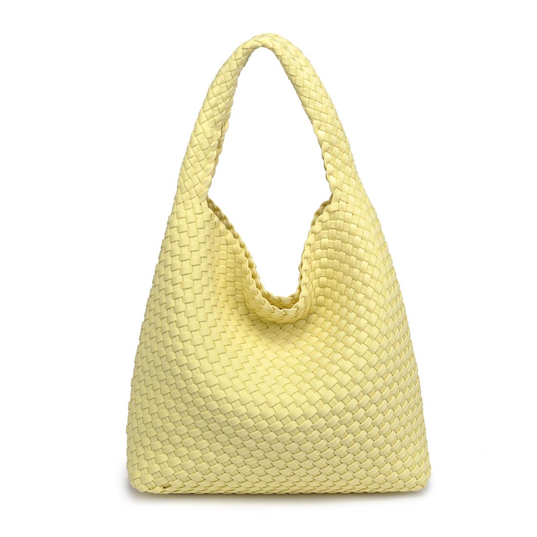 Woman wearing Butter Sol and Selene Celestial Woven Neoprene Hobo 841764112352 View 7 | Butter