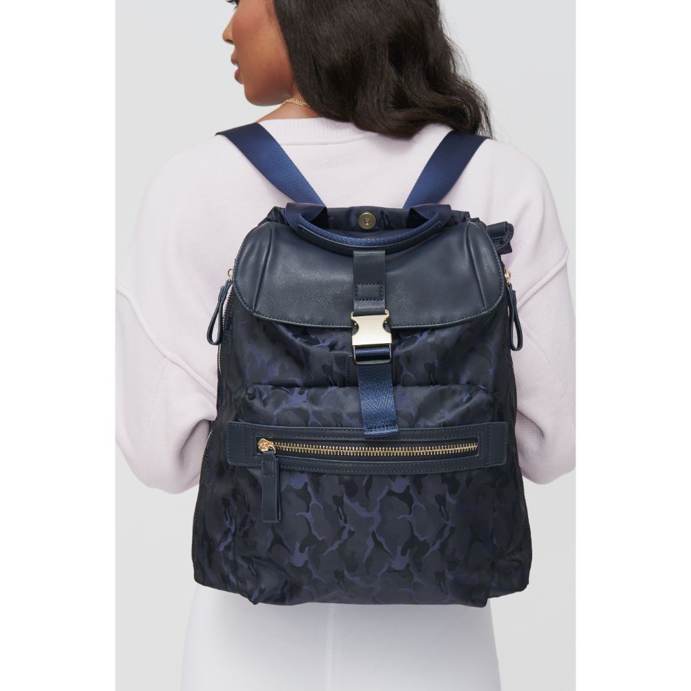 Woman wearing Navy Camo Sol and Selene Visionary Backpack 841764103732 View 2 | Navy Camo