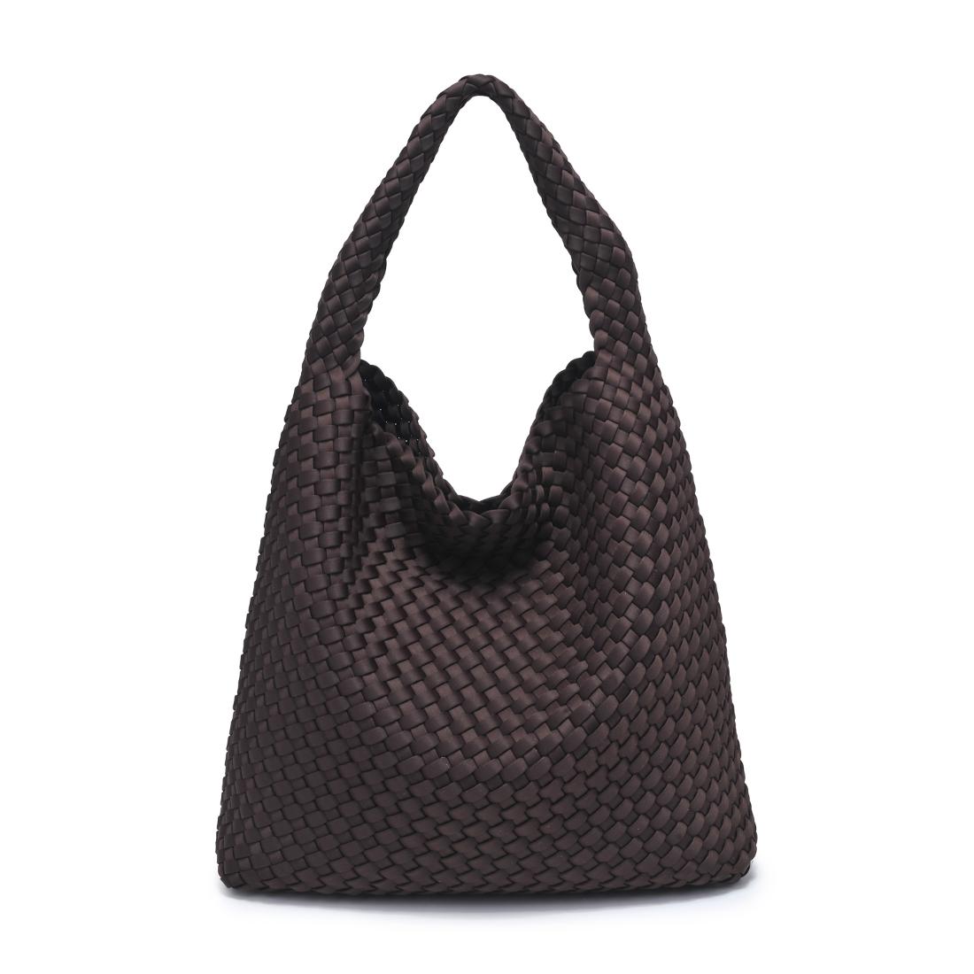 Woman wearing Chocolate Sol and Selene Celestial Woven Neoprene Hobo 841764112314 View 7 | Chocolate
