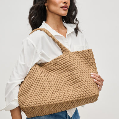 Woman wearing Nude Sol and Selene Sky's The Limit - Large Laced Up Eco-Edition Tote 841764111577 View 1 | Nude