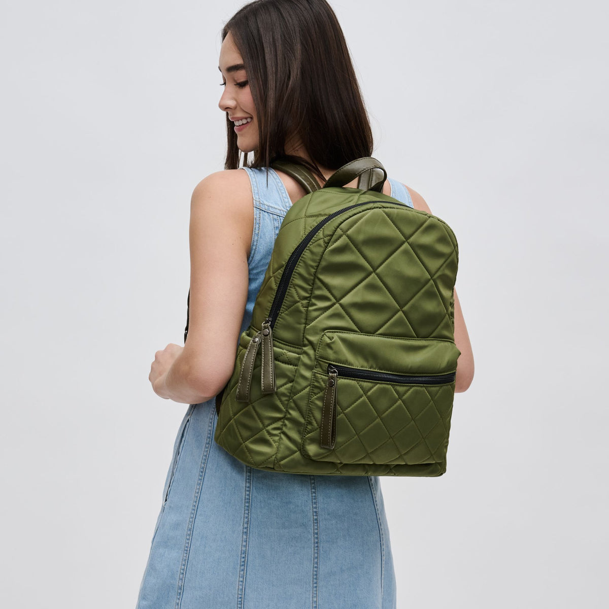 Woman wearing Olive Sol and Selene Motivator - Medium Backpack 841764100083 View 2 | Olive